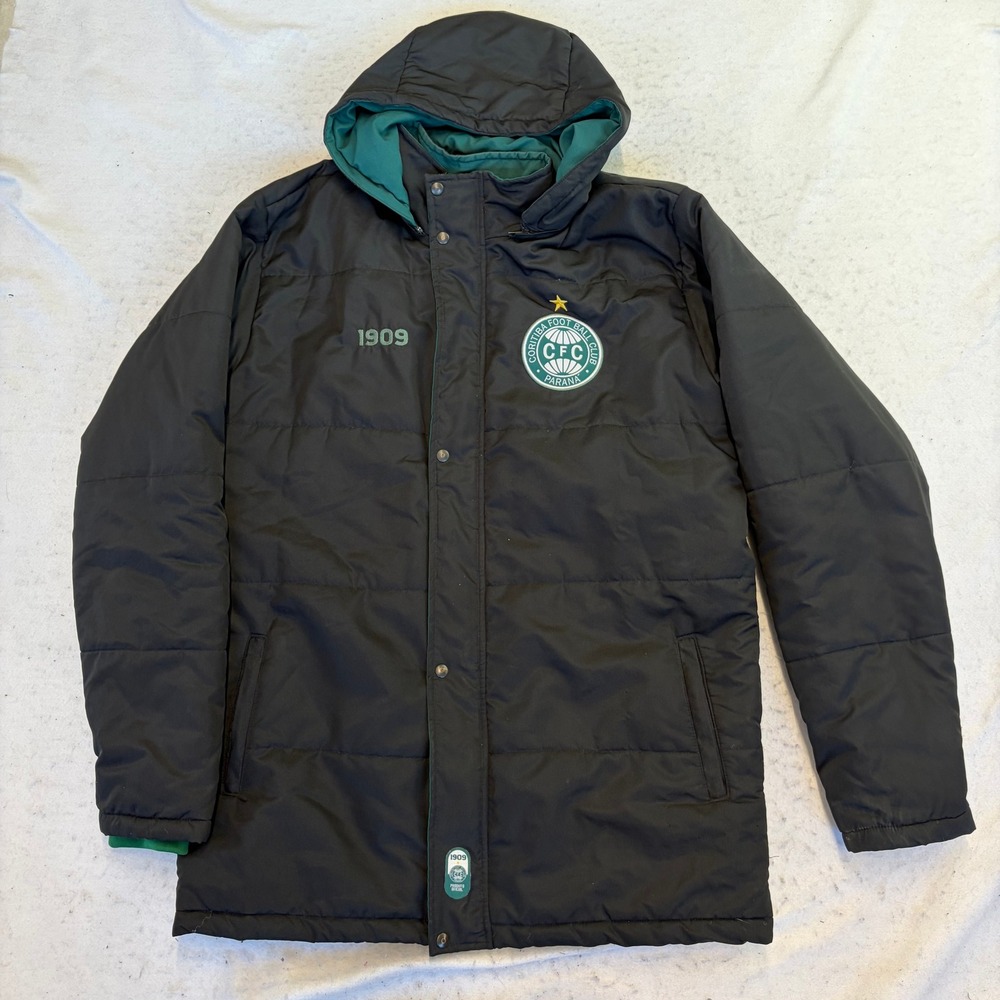 1909 Coritiba FC Puffer Jacket Mens Large Black Green Hooded Soccer Brazil